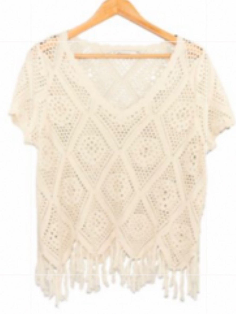 NEW• Arpeggio Ivory Bohemian Chic & Unique Crochet Top with Fringe Hemline•2X - Picture 5 of 10